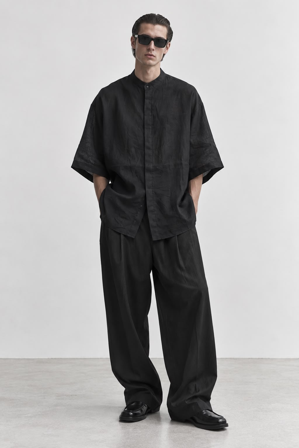 black linen oversized shirt