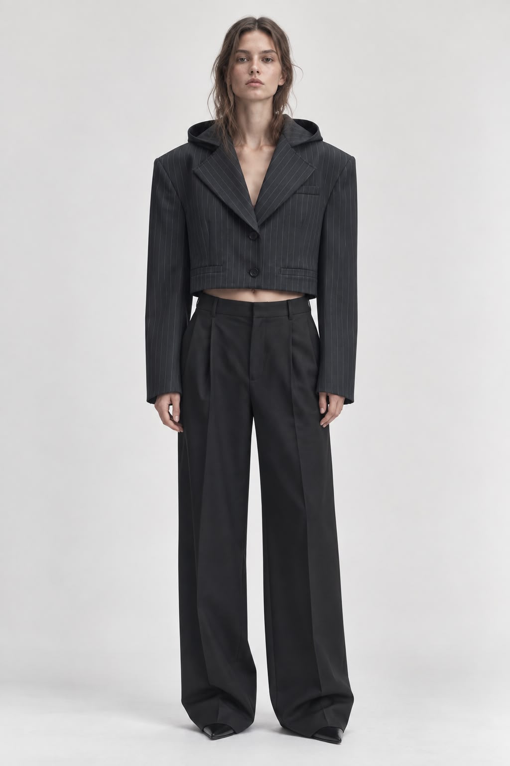 Pinstripe Cropped Hoodie Blazer