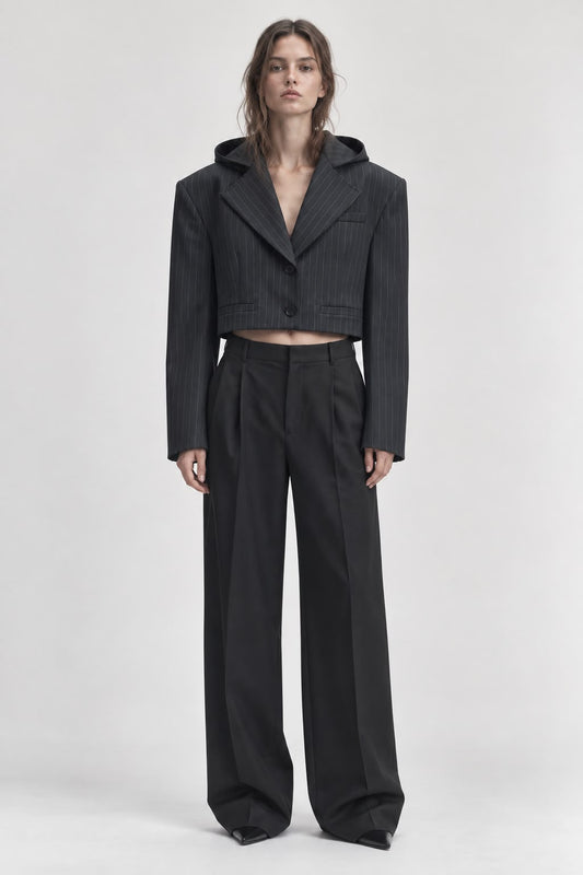 Pinstripe Cropped Hoodie Blazer