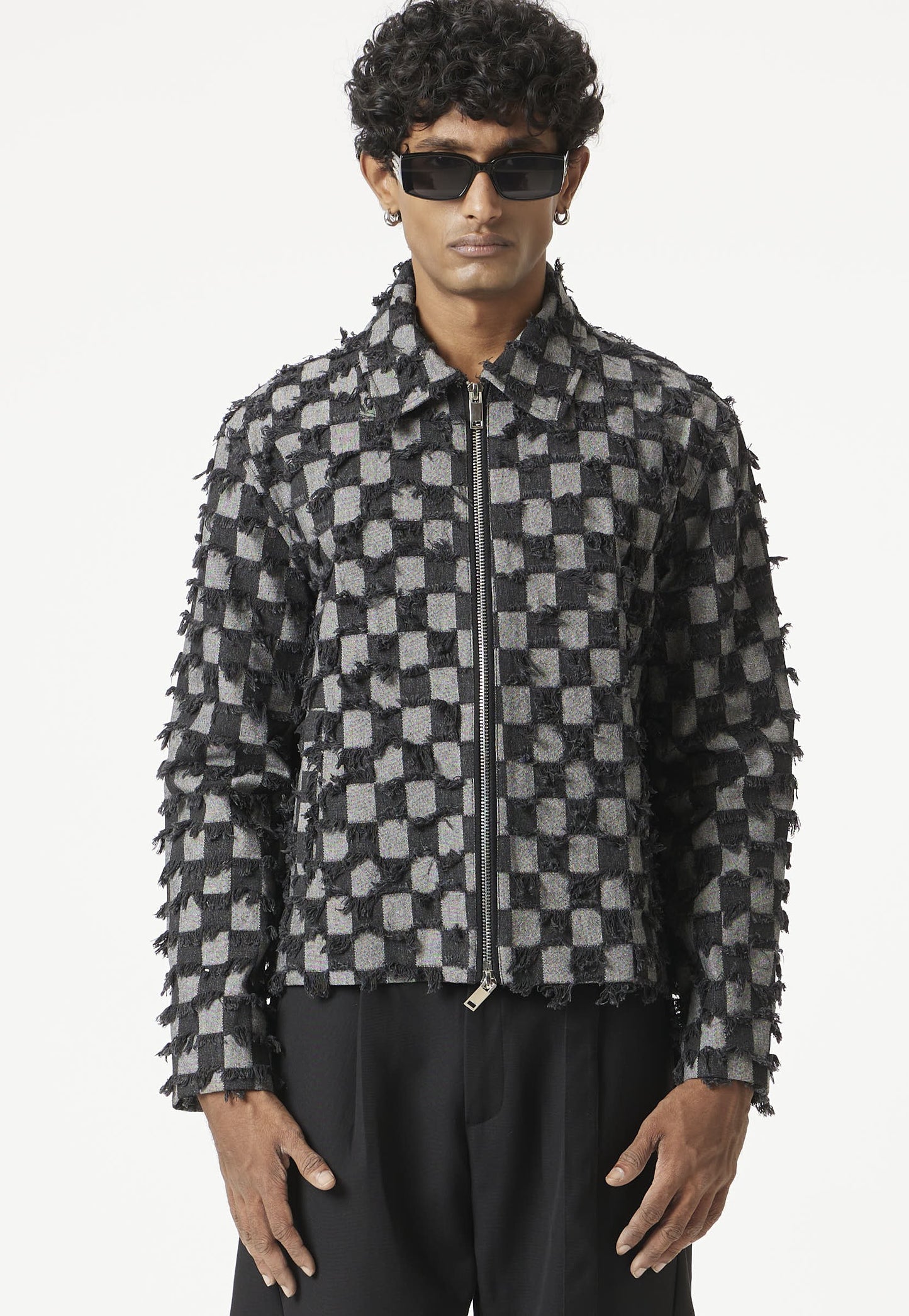 threaded checked jacket