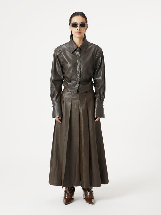Pleated Leather Skirt