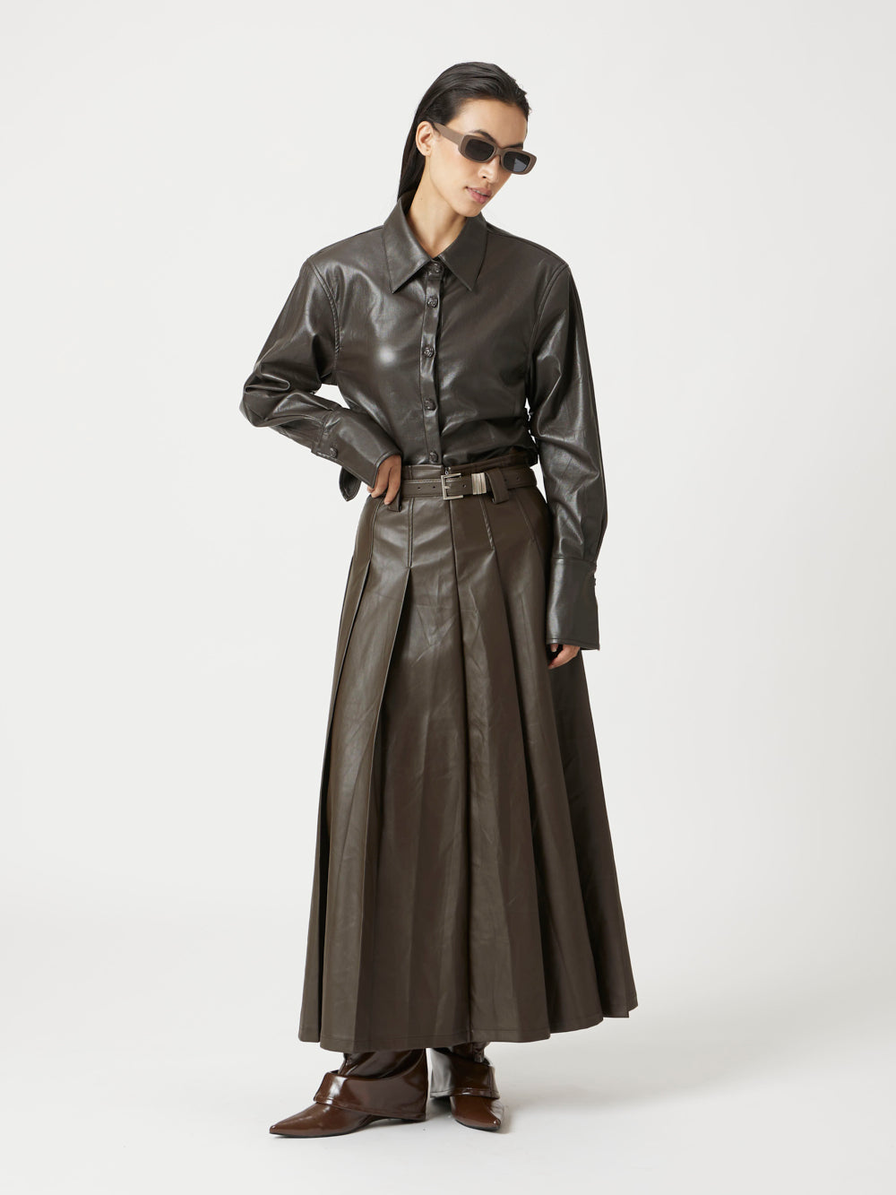 Pleated Leather Skirt