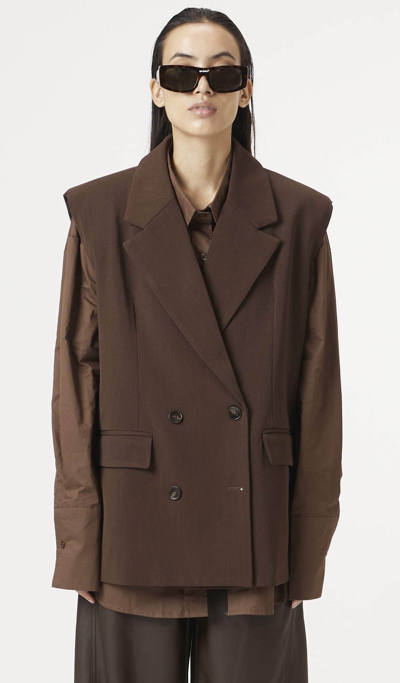 brown double breasted blazer