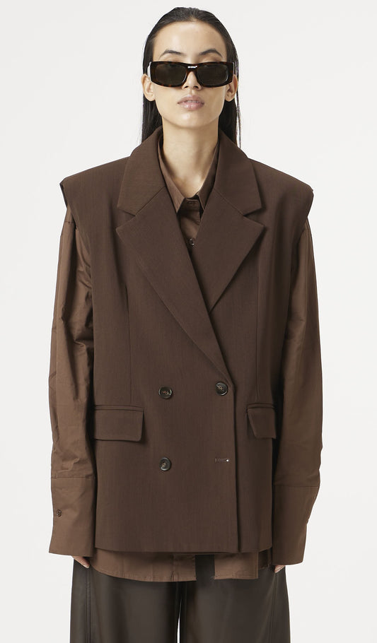 brown double breasted blazer