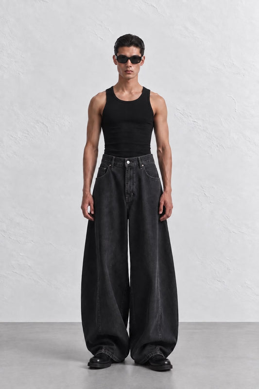 Washed Black Wide Leg Jeans