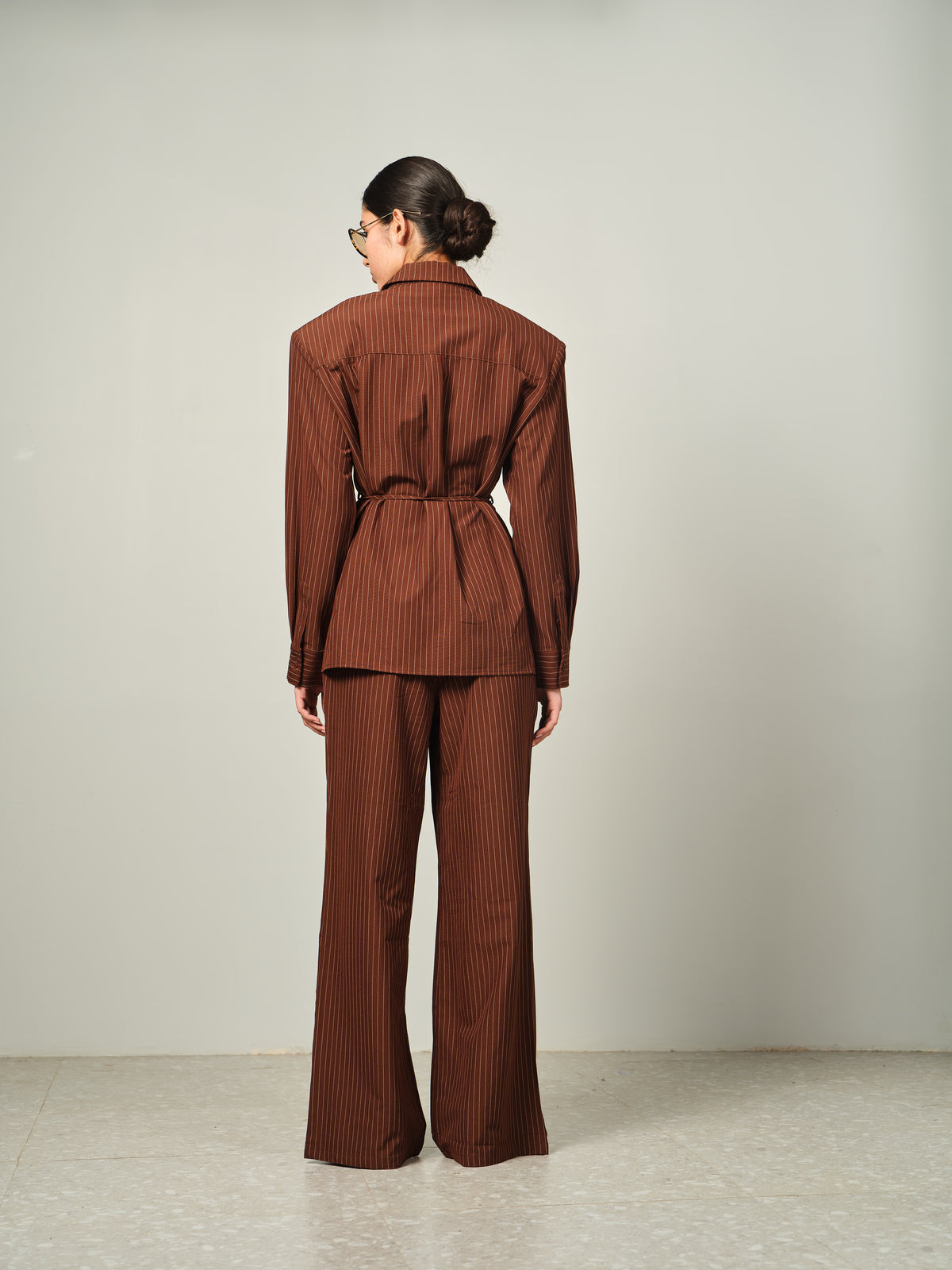 Belted Pinstripe Shacket Set