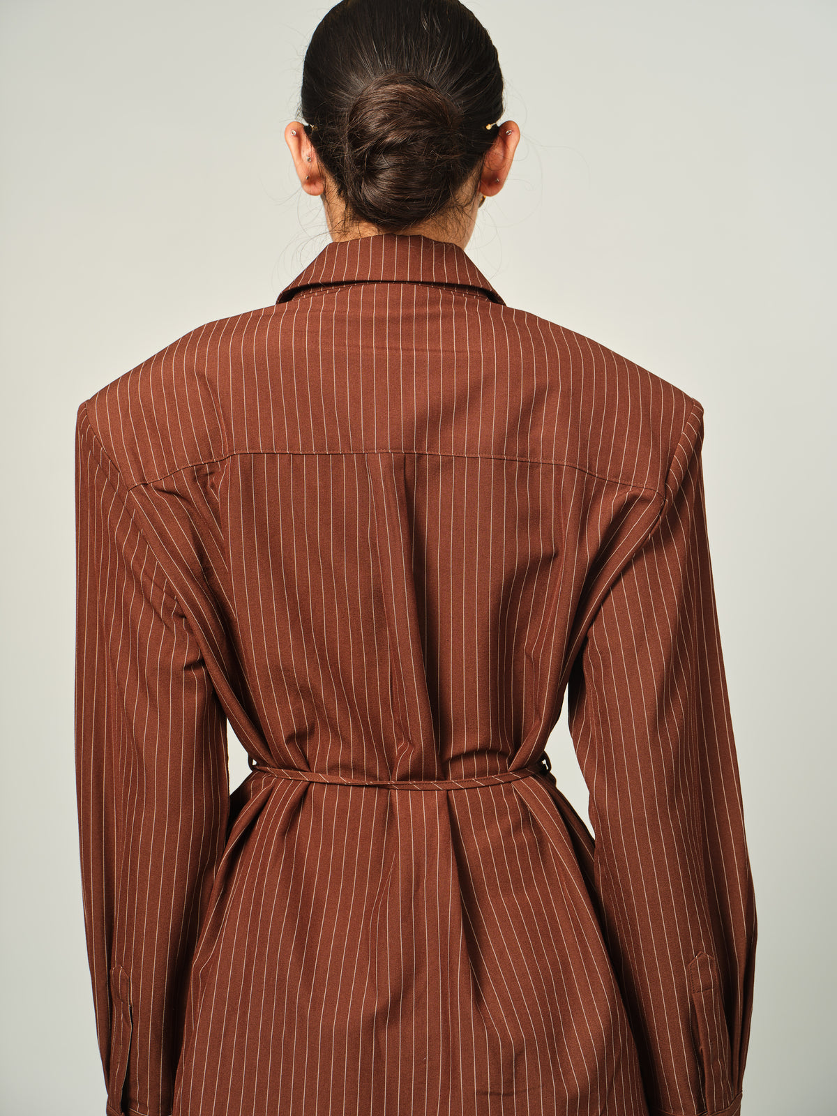 Belted Pinstripe Shacket Set