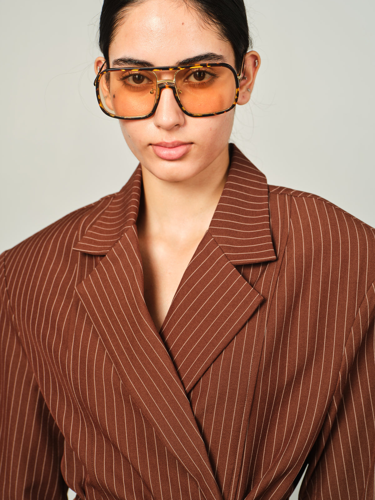 Belted Pinstripe Shacket Set