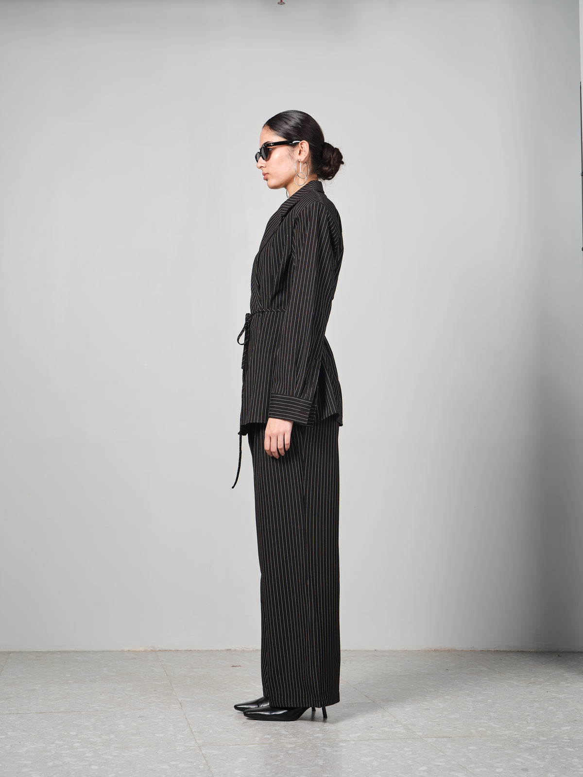 Belted Pinstripe Shacket Set