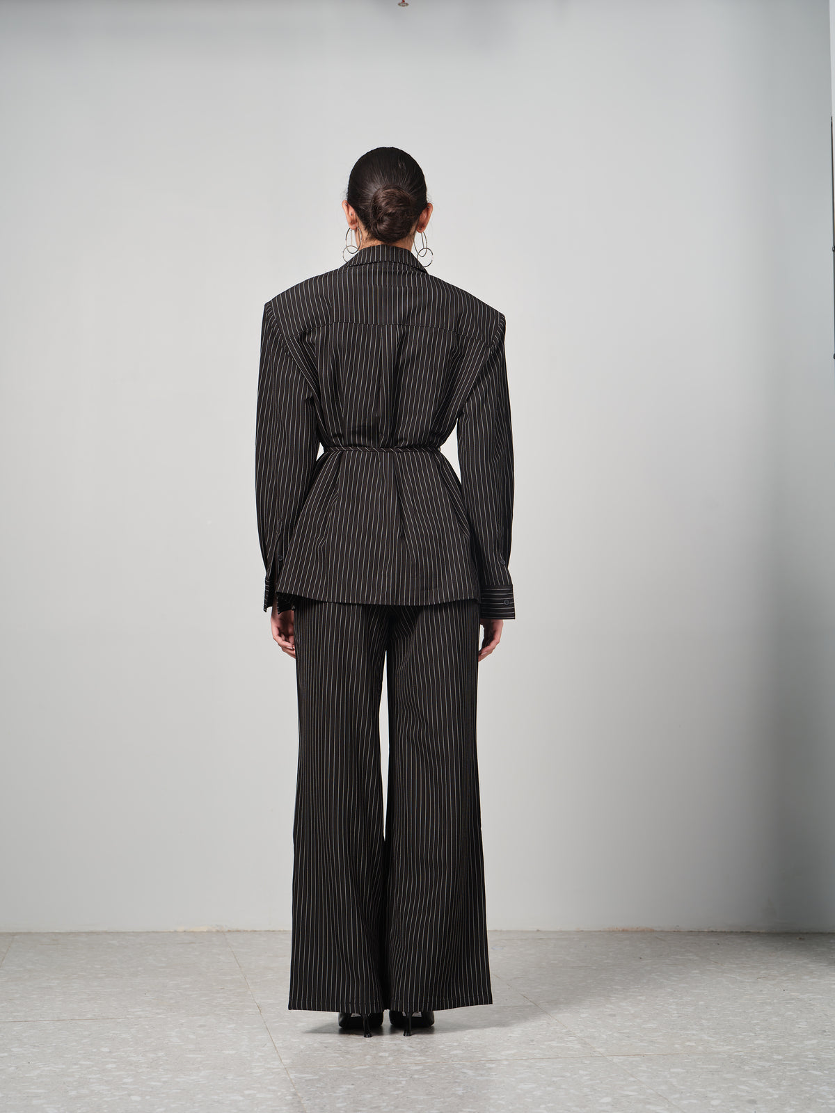 Belted Pinstripe Shacket Set