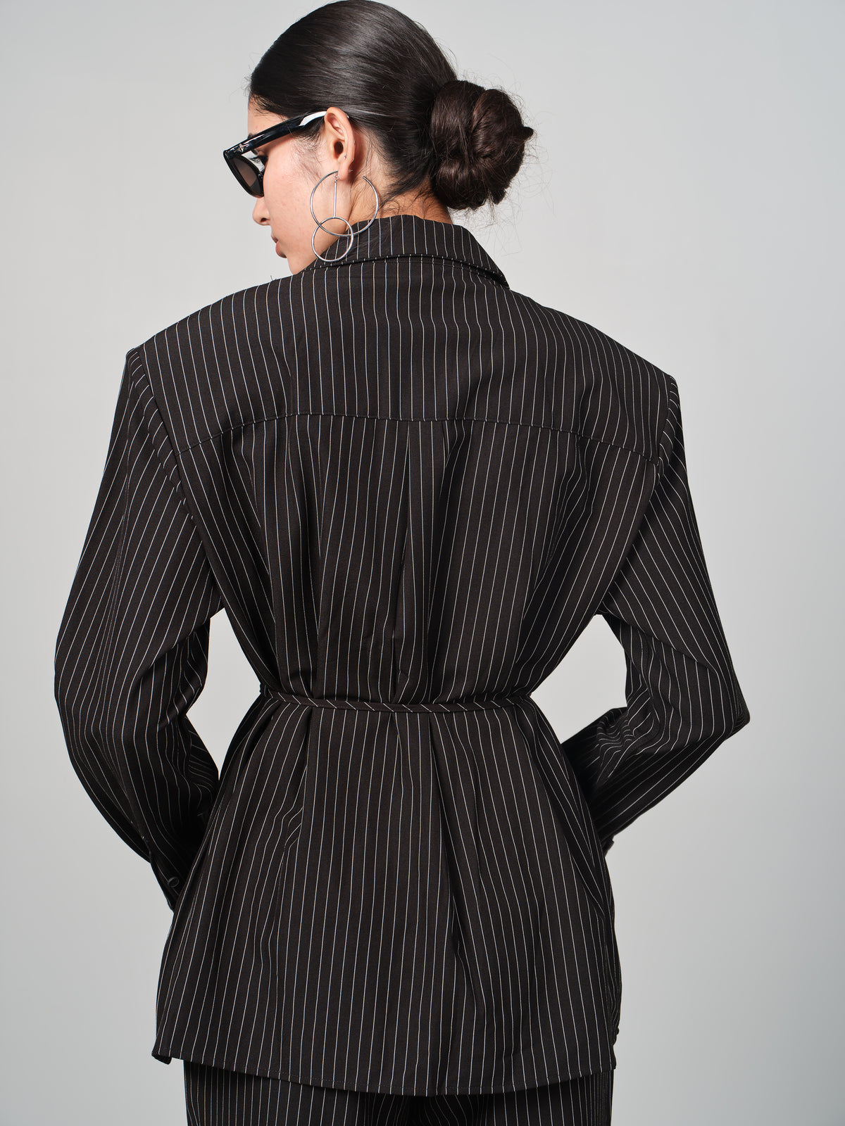 Belted Pinstripe Shacket Set