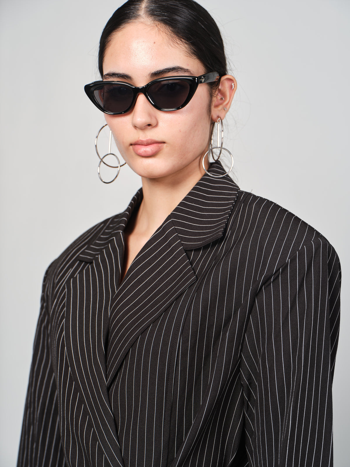 Belted Pinstripe Shacket Set