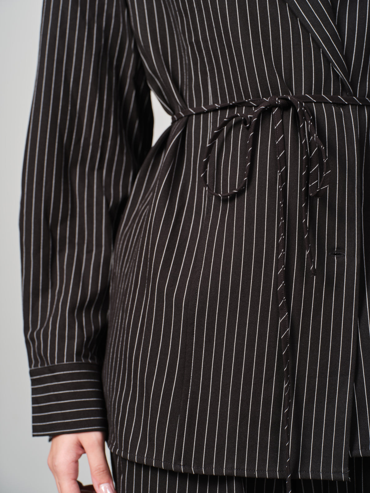 Belted Pinstripe Shacket Set
