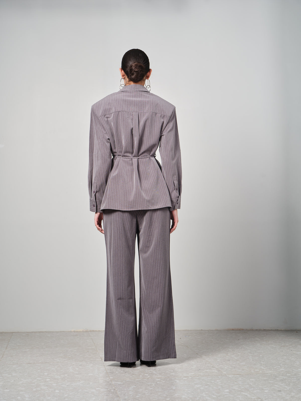 Belted Pinstripe Shacket Set