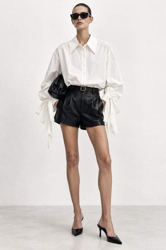 White Bow Cuff Shirt