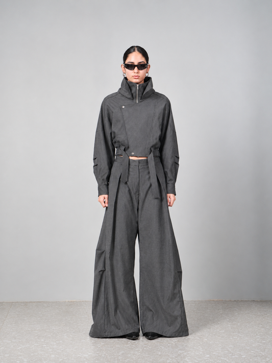 Asymmetric Cropped Jacket Set