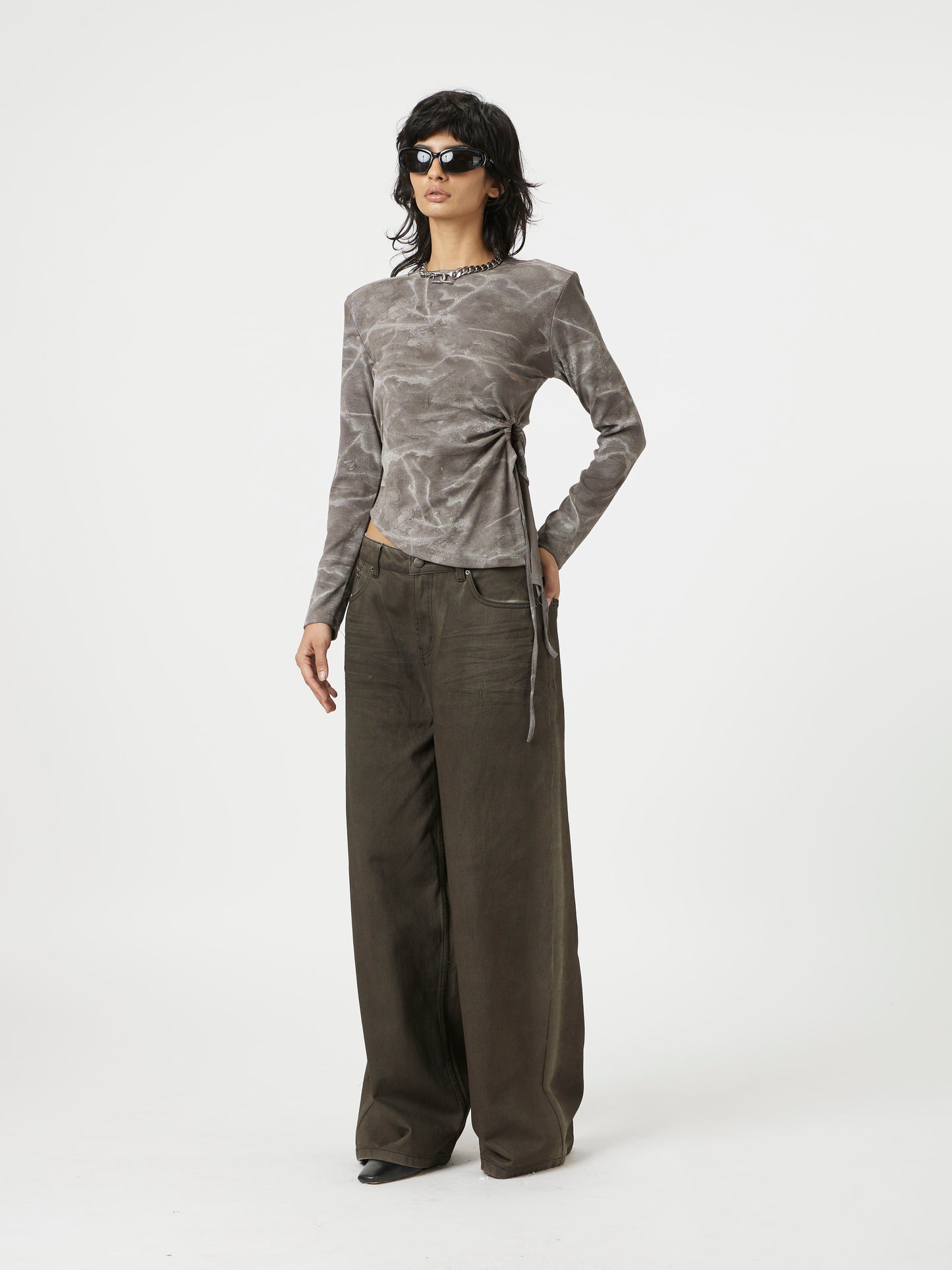 textured grey top