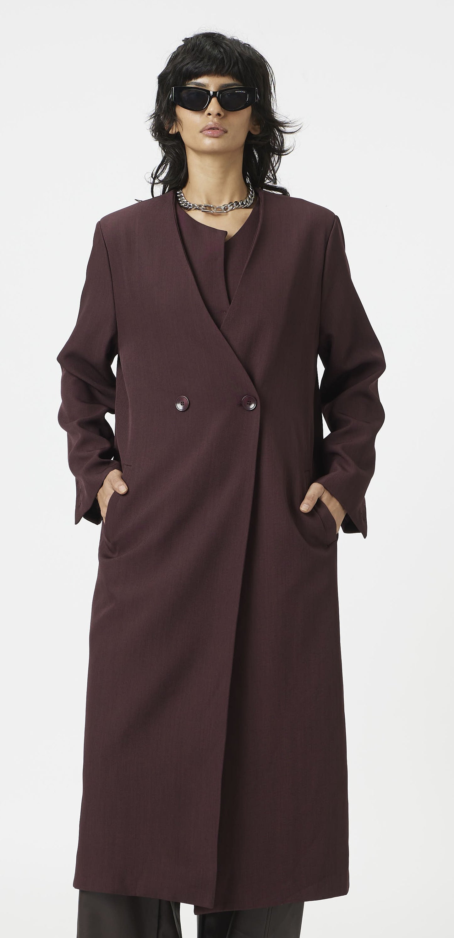 maroon raw edge trench