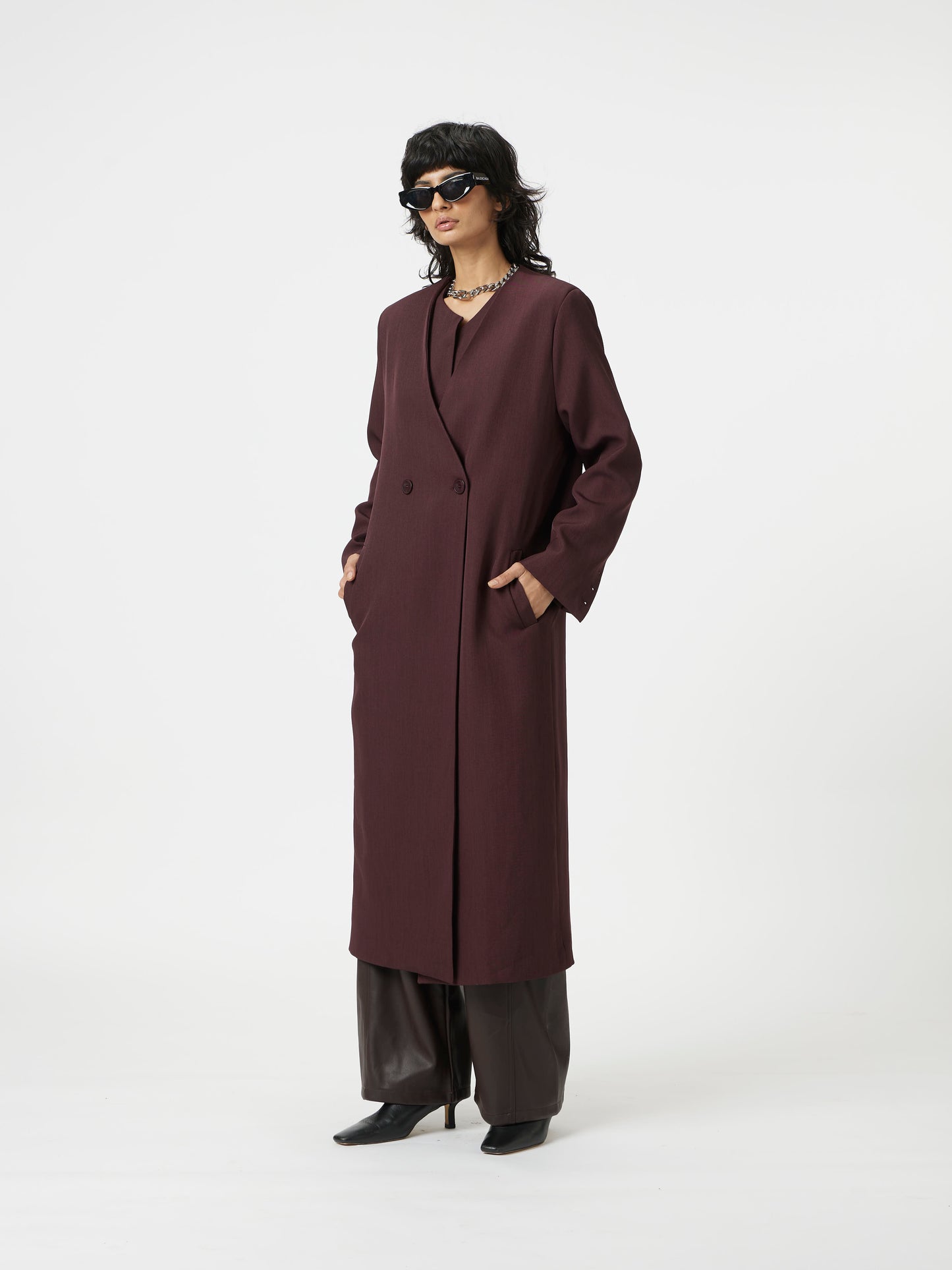 maroon raw edge trench
