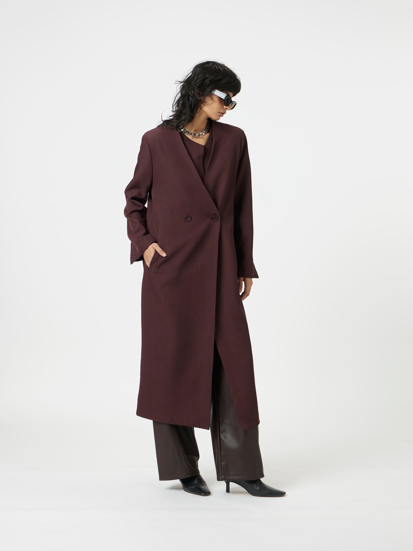 maroon raw edge trench
