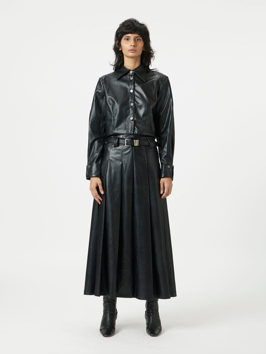 Pleated Leather Skirt
