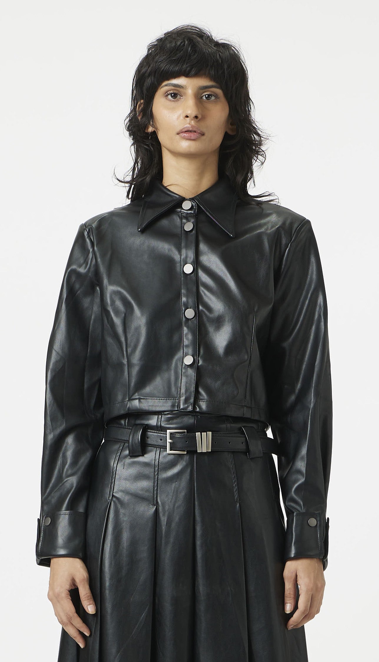 short leather shirt