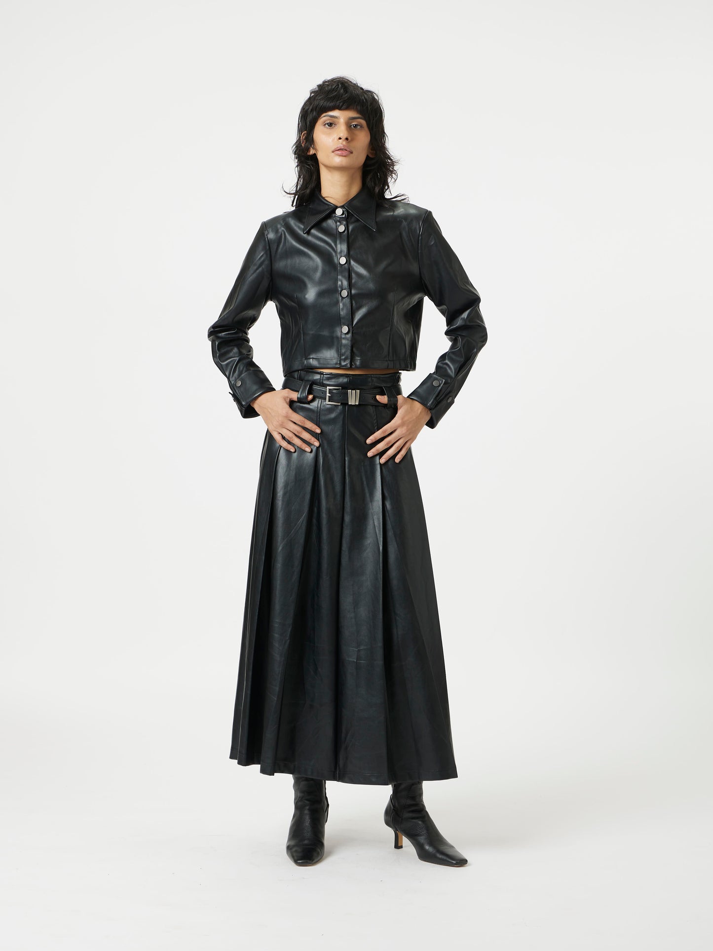 short leather shirt