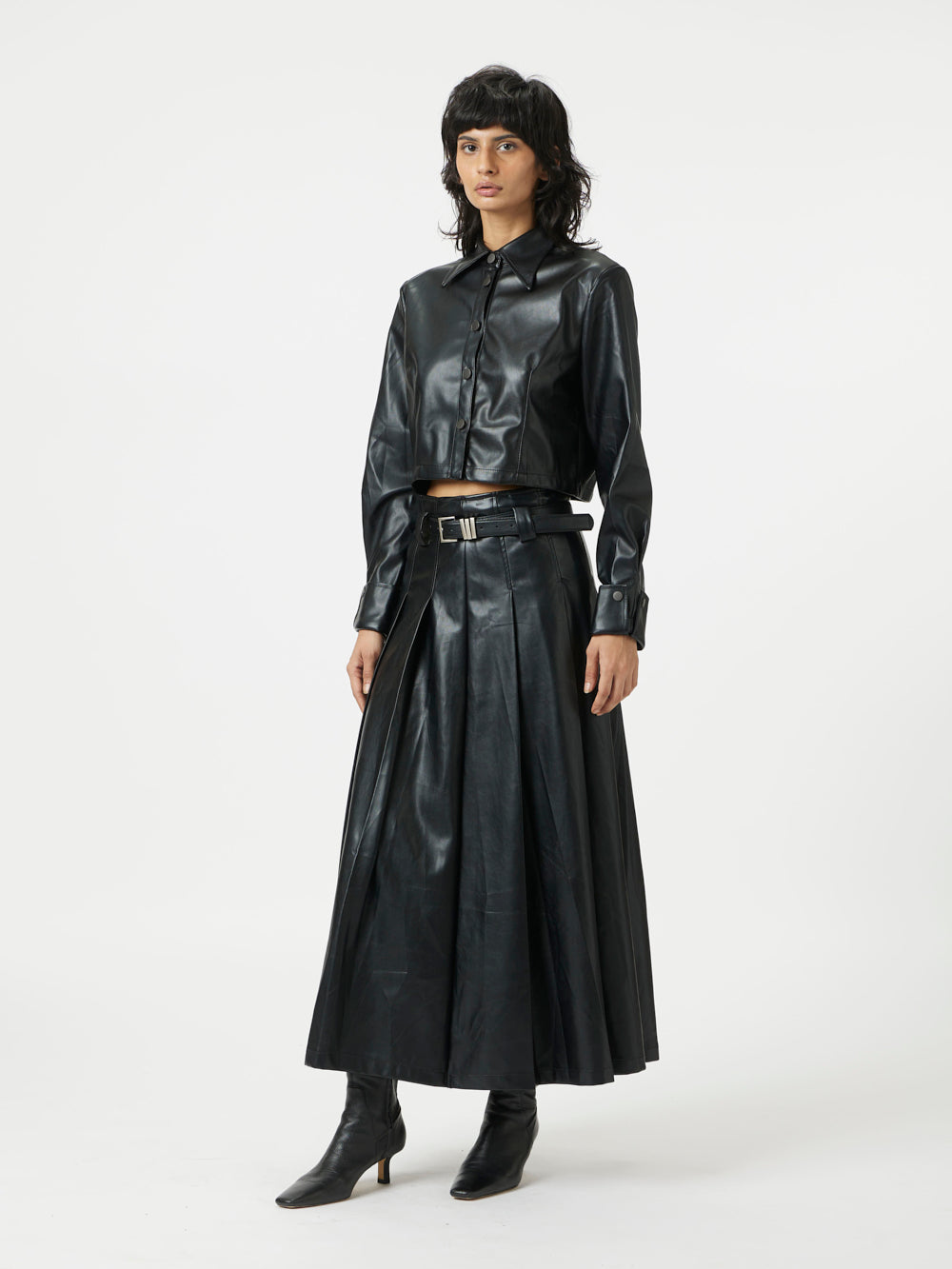 Pleated Leather Skirt