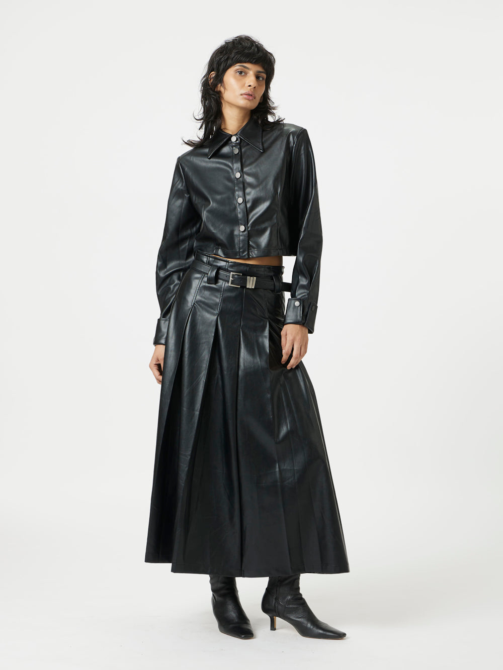 Pleated Leather Skirt